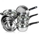 Conjunto com 4 Panelas de Inox com Tampa de Vidro + 4 Bowls