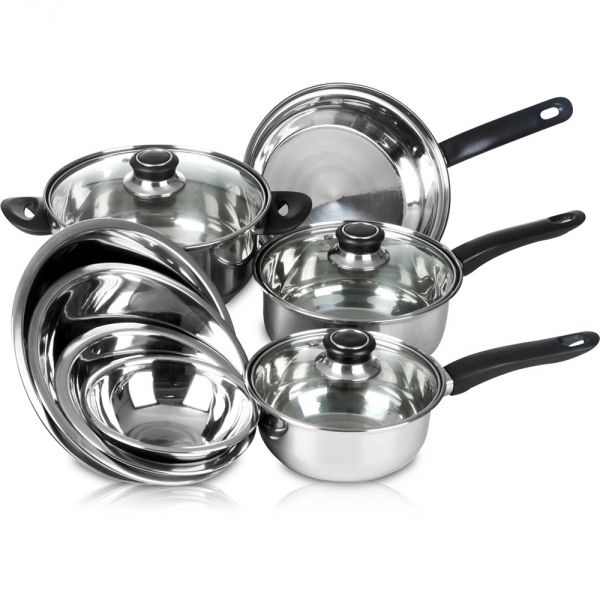 Conjunto com 4 Panelas de Inox com Tampa de Vidro + 4 Bowls